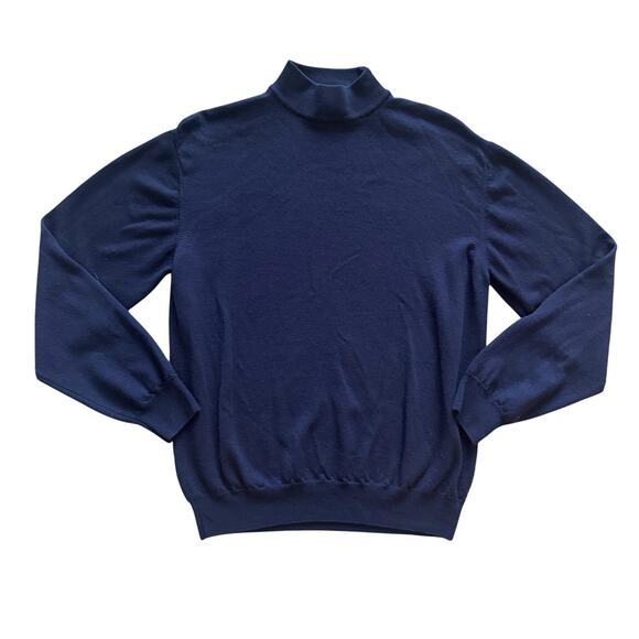 Bachrach 100% Merino Wool Mens Sweater Sz S Med Navy Blue Preppy Thin Soft - Picture 1 of 10